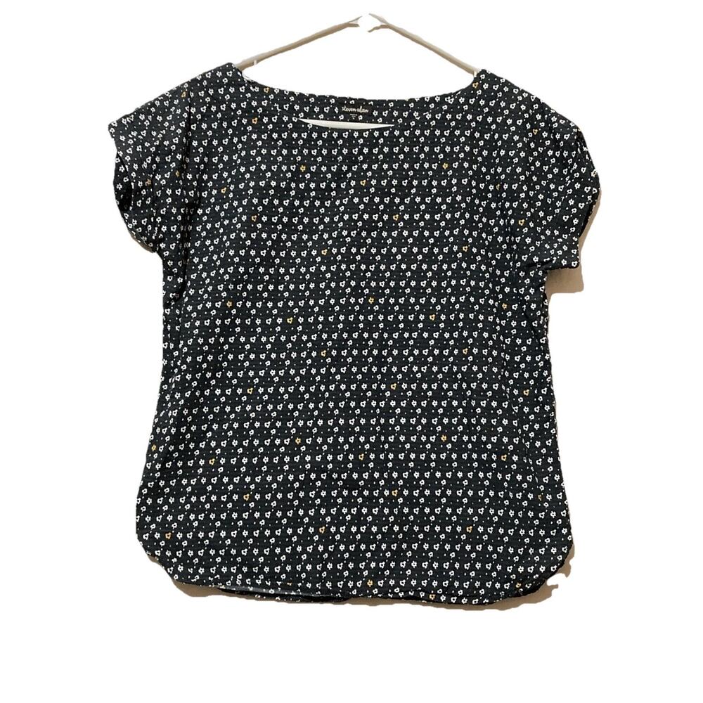 Steven Alan Blouse Womens Small White Black Floral Short Sleeve